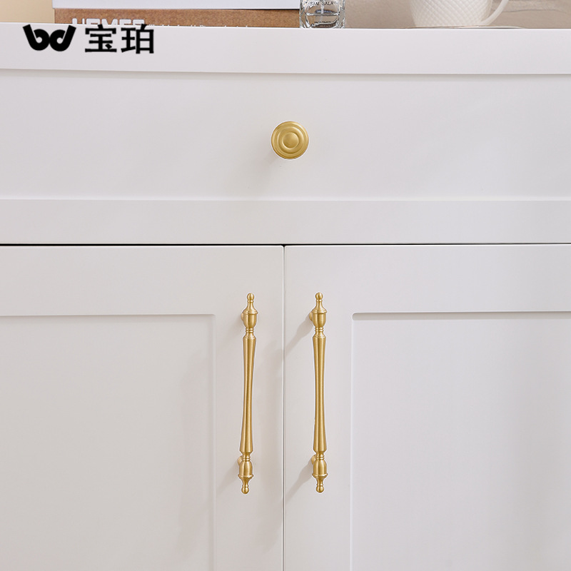 黃銅實心衣櫃門把手北歐風酒櫥柜子現代簡約輕奢金色單孔抽屜拉手