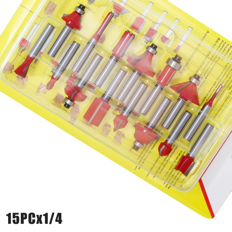 15 個セット 1/4 ハンドル 1/2 ハンドル 8 ハンドル 6 ハンドル木工フライスカッターセットトリミングマシン 12 個セット木工スロッティングフライスカッター|undefined