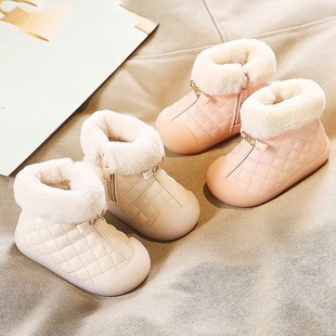 Children's snow boots baby toddler shoes Chanel style princess shoes girls' cotton boots fleece-lined warm baby shoes winter
