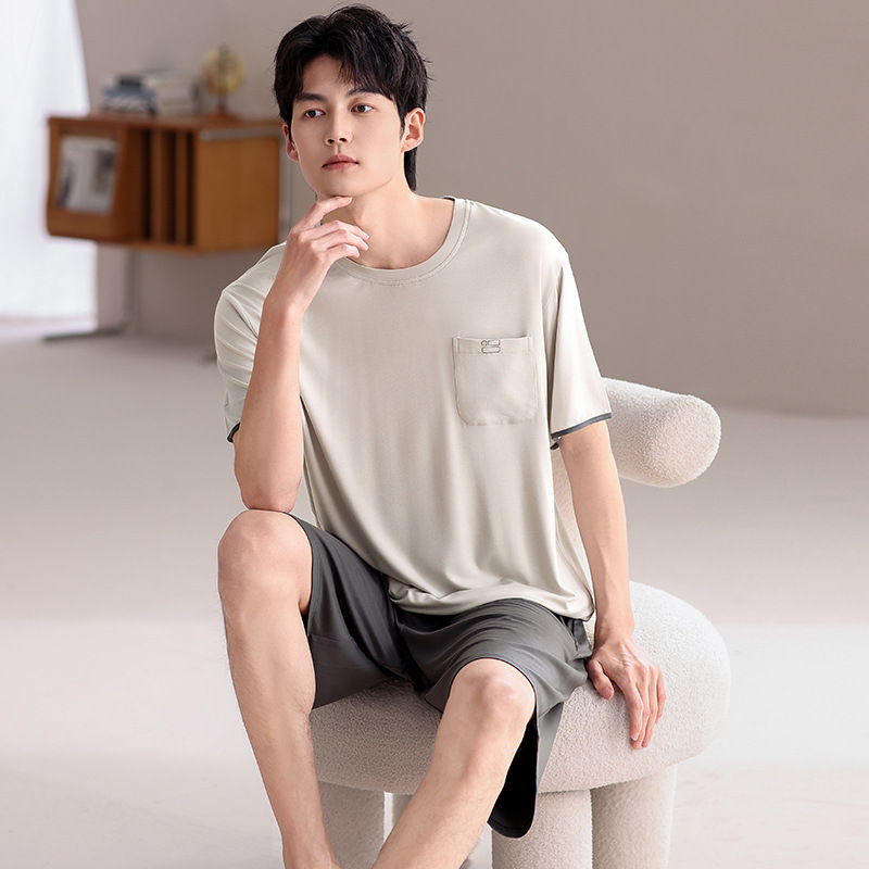 모달 잠옷 남성용 여름 반팔 반바지 2026 신상 남성용 아이스 실크 여름 얇은 홈웨어 세트