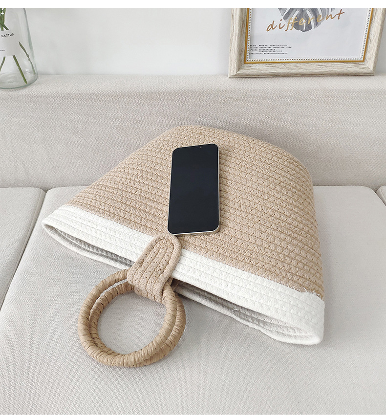 2306g Weight Weave Fashion Element Open Closure Type Top Handle Strap Type Handbag Bags Type Holiday, Shopping Occasion Cotton Material Solid Color Pattern All Seasons Season Women's Gender Vacation Style Bucket Shape Large Size Women's Large Cotton Solid Color Vacation Weave Bucket Open Handbag