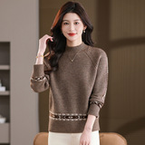 秋冬新款民族风半高领气质通勤毛衣女提花宽松休闲打底衫青年潮款，女装针织衫/毛衣，妃慕昵服饰