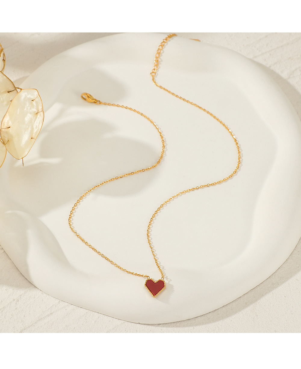 Simple Style Heart Shape Stainless Steel Titanium Steel Inlay Rhinestones Pendant Necklace 1 Piece