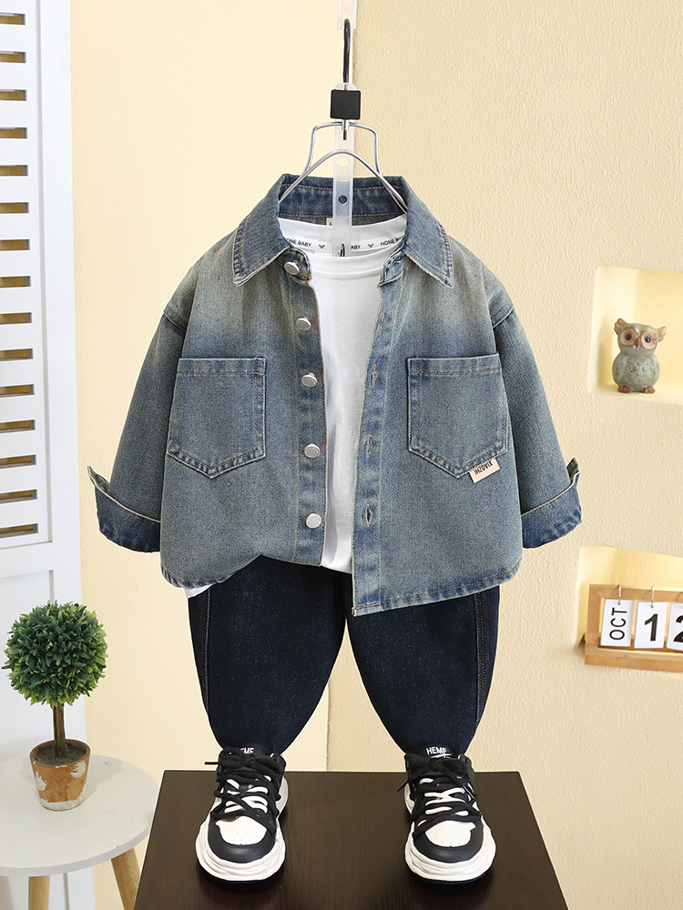 7544 Chaqueta Camisera de Mezclilla para Niños, Primavera 2026, Estilo Delgado Coreano, a la Moda, para Primavera y Otoño