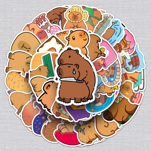 50 Cute Capybara Sticker Cartoons, Animal Decor Water Cup Phone Case Computer Small Marshmallow Sticker