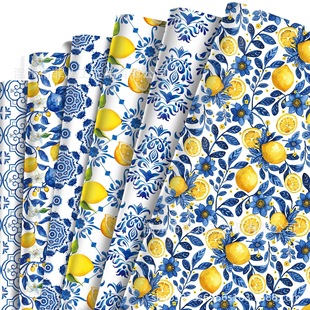 Wz144 Lemon Blue and White Porcelain Gift Decorative Paper Chinese Style Gift Box Paper Blue and White Porcelain Decorative Outer Packaging