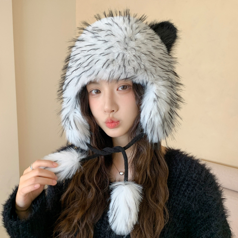 韩系秋冬帽子女款高级感气质毛绒帽大头围猫耳朵保暖帽加绒雷锋帽|undefined