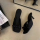 Black High Heel Slippers Bow Sandals Women's 2025 New Summer Open Toe Increased Muller Shoes Half Slippers