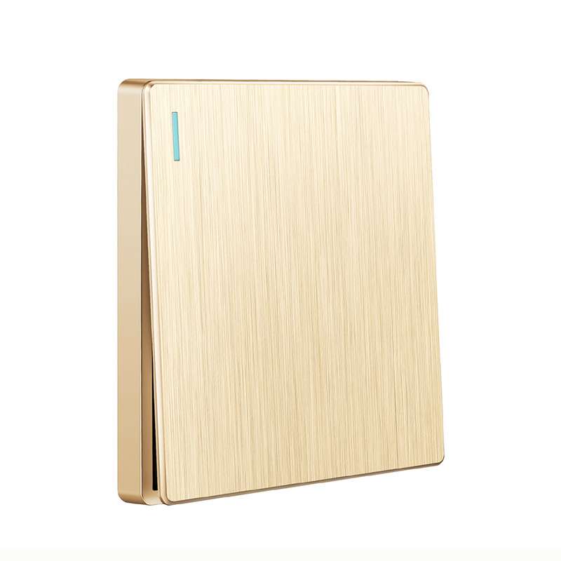 Panel de interruptores y enchufes Bellson, dorado cepillado, tipo 86, empotrado, con placa de hierro y tirador, enchufe de pared de cinco orificios, fabricante, venta al por mayor