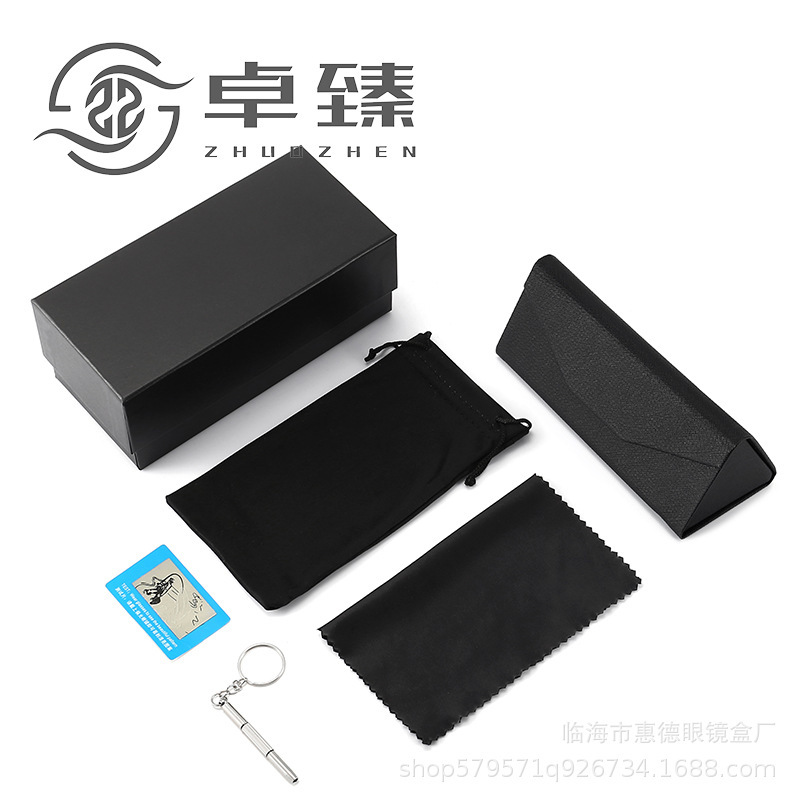 折り畳み眼鏡ケースセット現物工場ロット黒擬小牛皮十字紋三角眼鏡ケース6点セット印刷可能|undefined