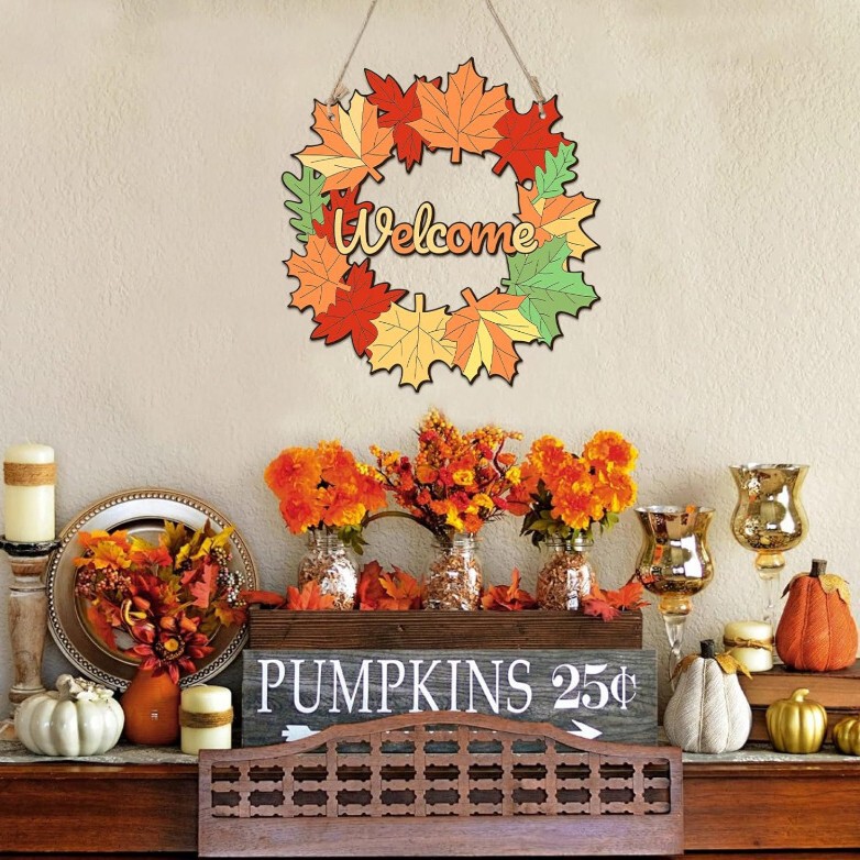 Cross-Border Christmas Maple Leaf Letter Decoration Pendant Harvest Festival Unfinished Autumn Garland Wooden Decoration Hanging Sign