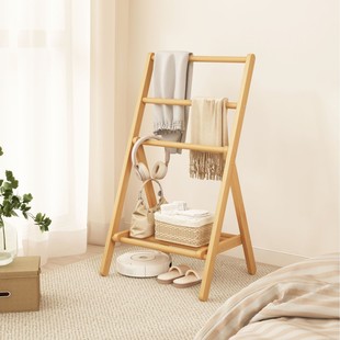 Folding Coat Rack, Bedroom Floor-Standing Clothes Rack, Bedside Clothes Rack, Economical Bamboo Storage Rack