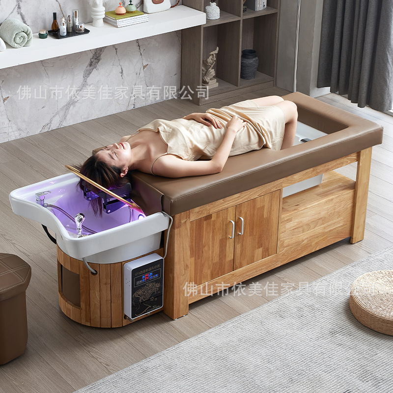 Tienda de cuidado del cabello chino cama de champú de madera maciza salón de pelo oído recogiendo lavabo de cerámica tailandés tratamiento de la cama circulación de agua fumigación integrada