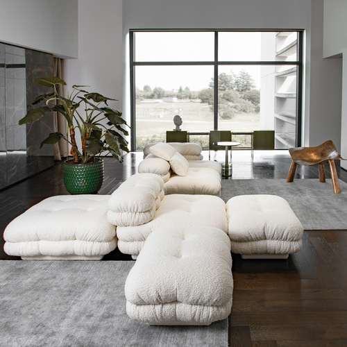 Italian Minimalist Modular Desert Modern Light Single Lamb Wool Sofa, Nordic Wabi-Sabi Style, Ancient Homestay Sofa