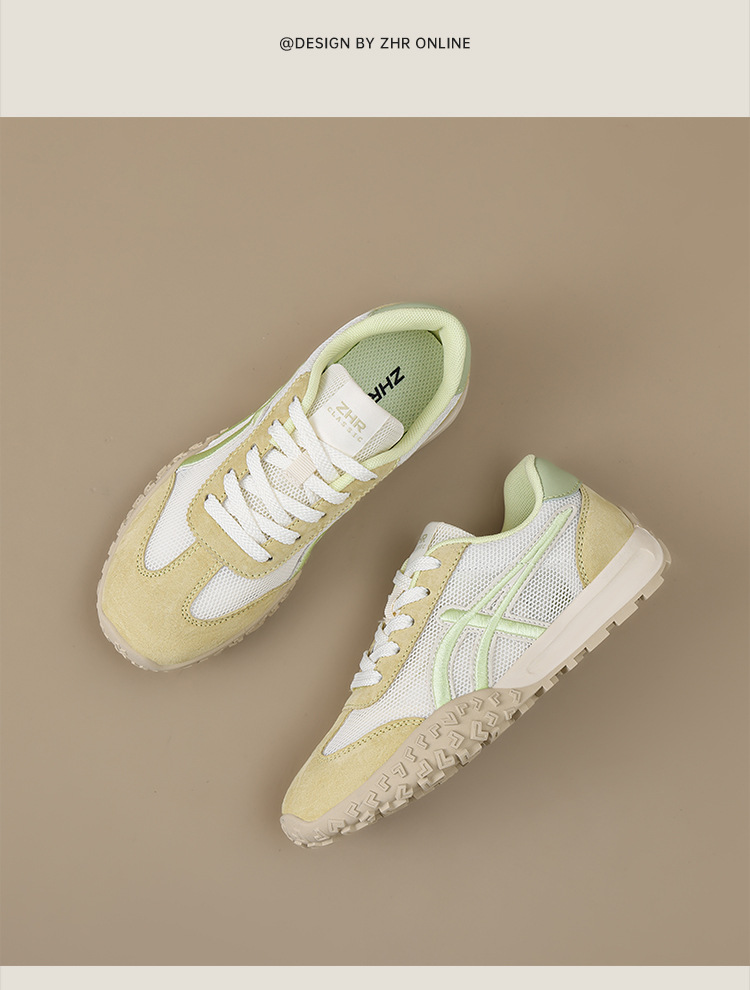 Giày sneaker nữ Agan lưới thoáng khí da heo đế mềm siêu nhẹ — AK225E vàng be chi tiết 27