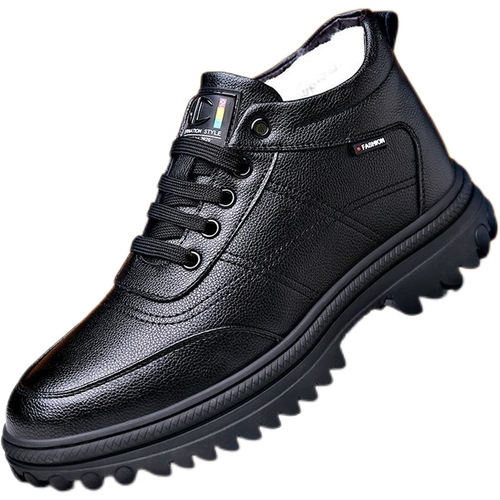 Men's casual high-top leather shoes plus velvet and thickening winter cotton shoes non-slip warm dad shoes middle-aged and elderly shoes for men