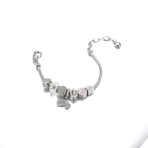 Cross-border luxury DIY crown glass bracelet, Pan family heart lock pendant gift box drilled heart-shaped gift, chain bracelet accessories