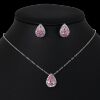 Fashionable accessory for bride, pendant, necklace and earrings, jewelry, set, European style, with gem