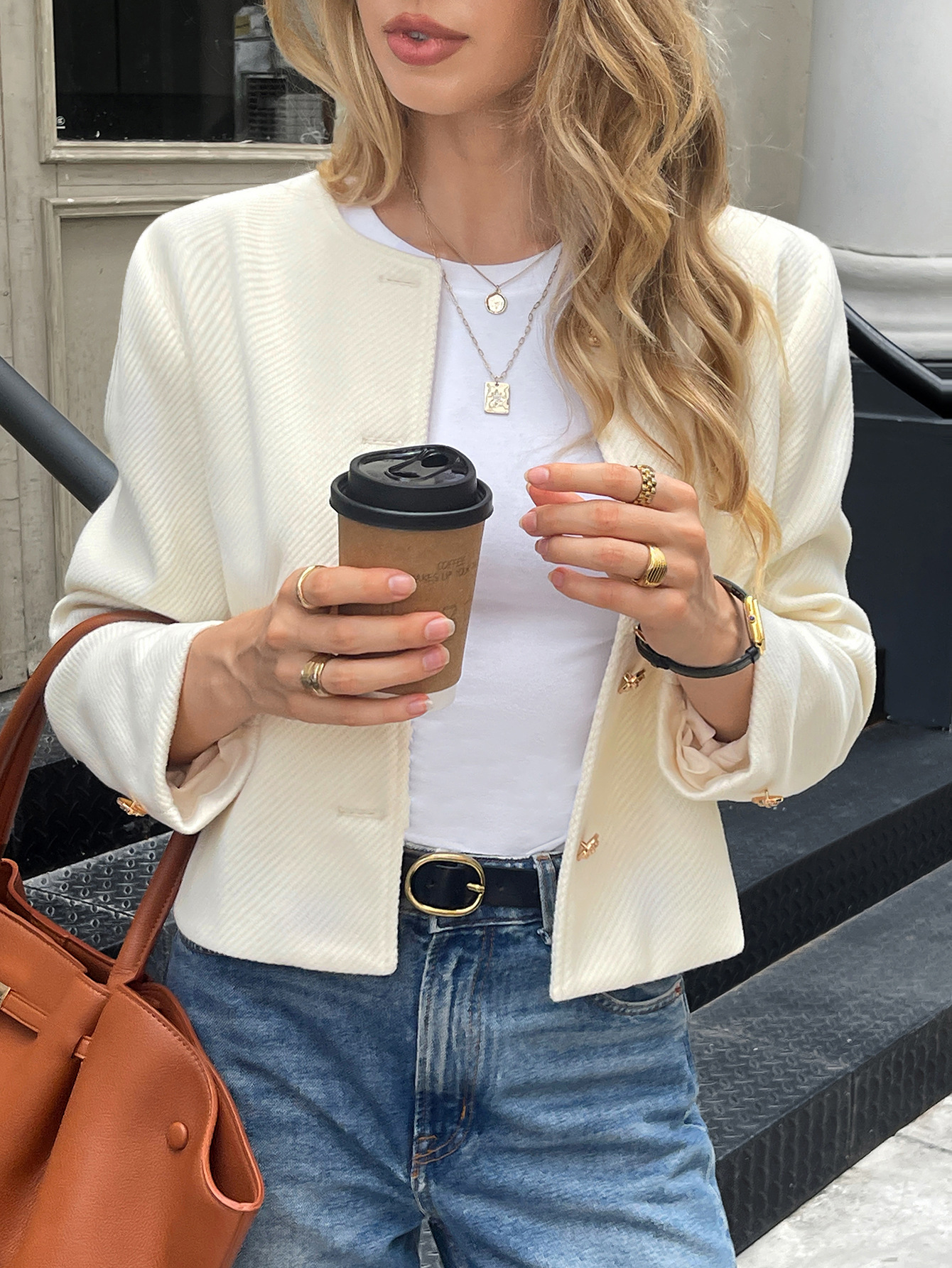 Women's Short Jacket Round Neck Top Spring Summer Outerwear_ecoleips.com
