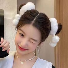 可爱软妹毛毛球球发圈超甜少女双马尾发绳丸子头秋冬百搭头绳发饰