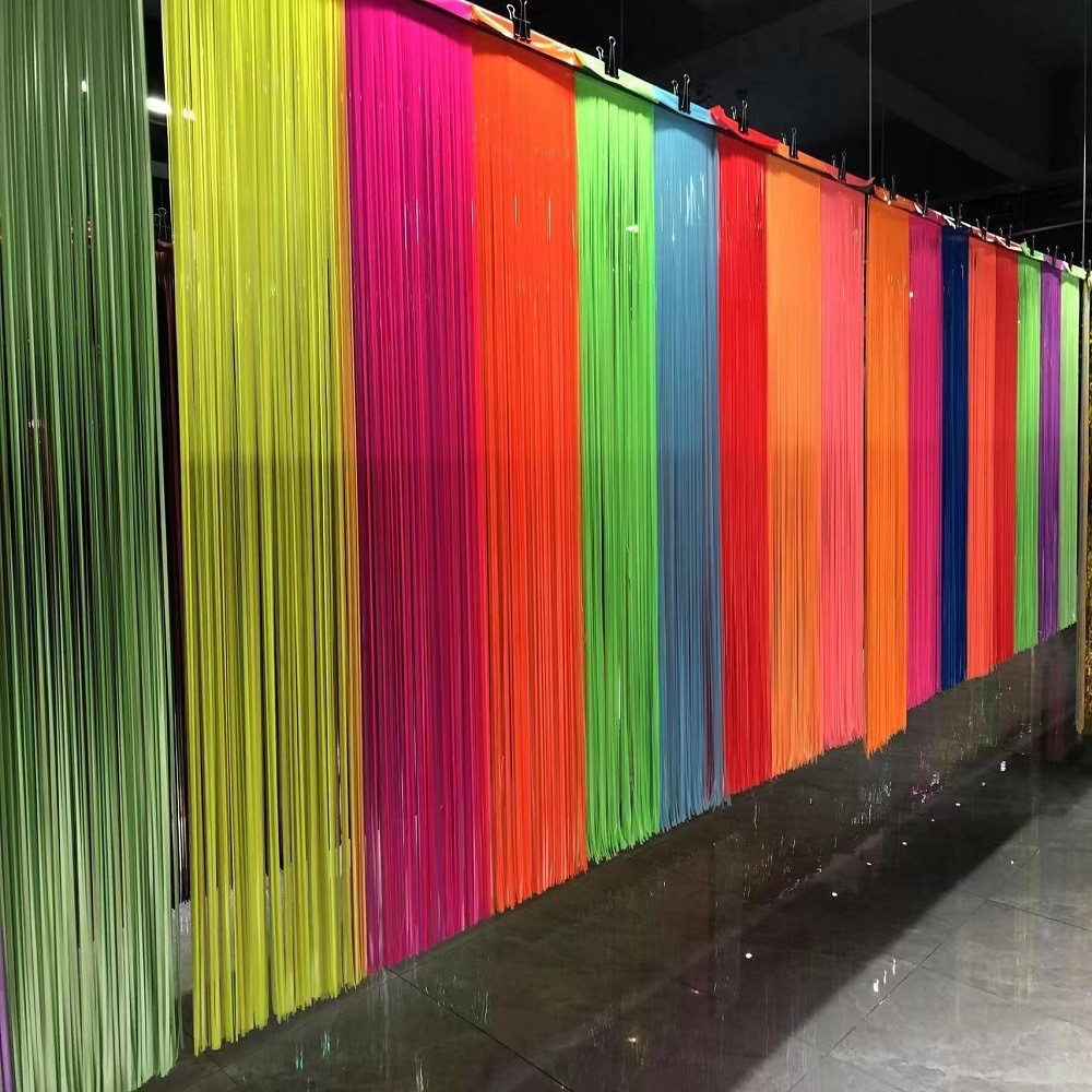 Fluorescent Macaron Rain Silk Curtain Birthday Party Holiday Background Decoration Supplies Party Event Ribbon Decoration