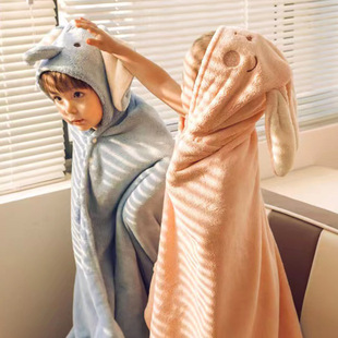 Children's Bath Towel Coral Velvet Baby Thickened Absorbent Hooded Cloak Bathrobe Beach Towel Cartoon Cute Bath Towel