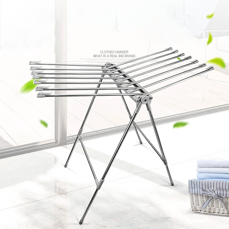 Foldable Stainless Steel Clothes Hanger Creative Wing Clothes Rod Indoor Window Sill Floor Hanger Portable Hanger