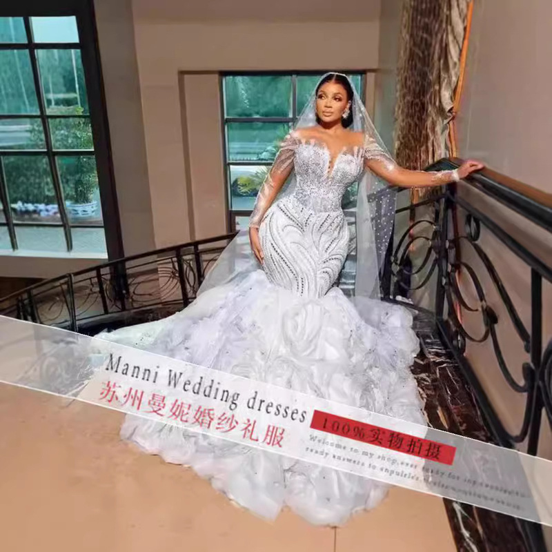 2024 New Aliexpress Export Wedding Dress African Cross-Border Bride Mermaid Detachable Lace Customization