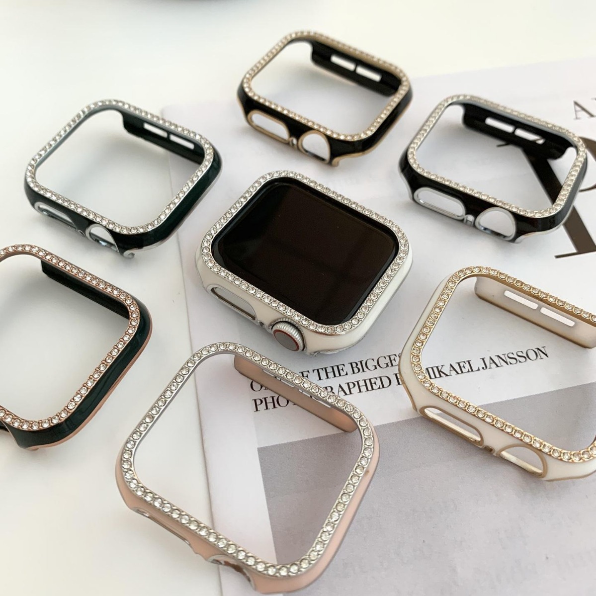 适用苹果9代apple watch手表壳41/45mm苹果瓷感点钻双色树脂表壳