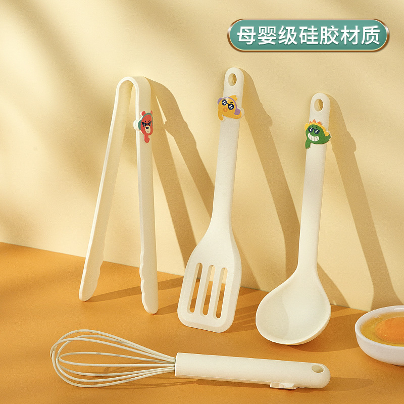 Silicone cooking spoon and spatula set food clip egg beater high temperature resistant baking tools baby food supplement spoon small frying spatula