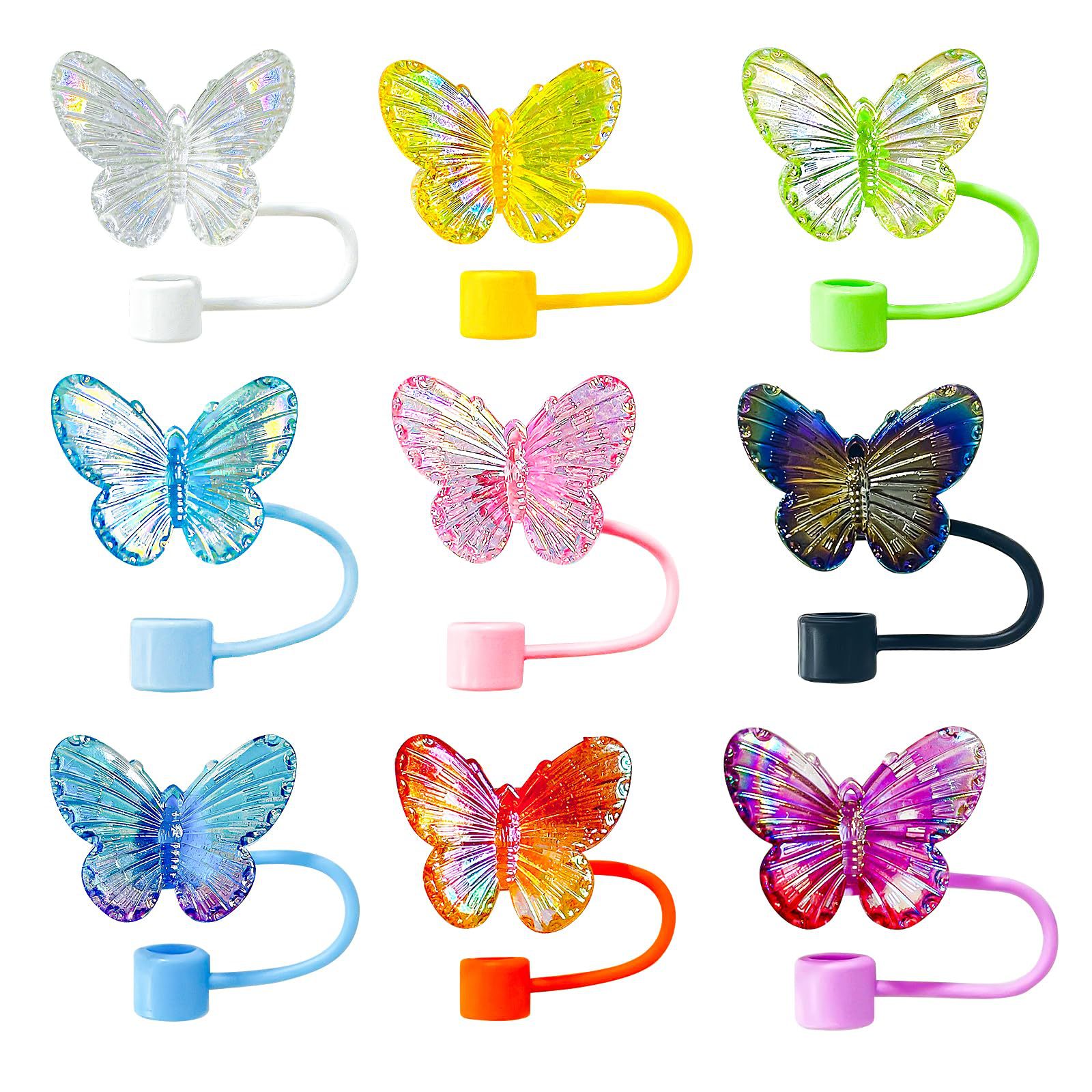 Nueva tapa de pajita de mariposa tapón de polvo color acrílico mágico cubierta de pajita de mariposa taza de agua cubierta de pajita decoración
