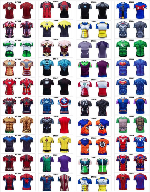 貿易アマゾンメンズアベンジャーズマーベルDC同服スポーツフィットネスストレッチ半袖Tシャツ|undefined