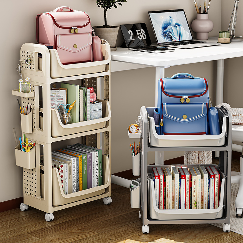 School Bag Storage Rack Household Movable Cart Book Storage Artifact Multi-layer Table Storage Bag Storage Rack Bookshelf