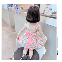 女童夏季連衣裙2024新款兒童洋氣時髦蝴蝶結裙子女寶寶夏裝公主裙