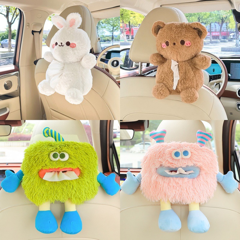 Che Zai Ka Tong Zhi Jin He / Zhi Jin Tao Cartoon Car Tissue Box Seat Back Hanging Tissue Holder (Car tissue box/set) - small-strawberry-bear-2828cm