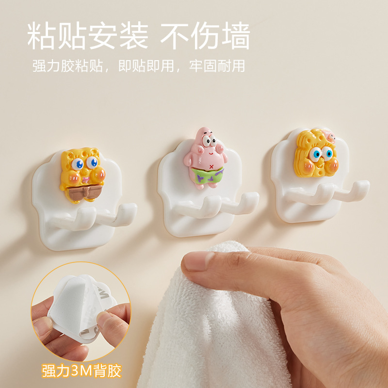 Mobile Phone Bracket Hook Patrick Spongebob Punch-free Powerful 3m Adhesive Sticker Double Row Hook for Easy Storage