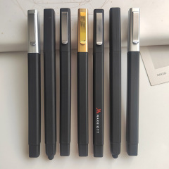 厂家直供喷胶四方插套笔金色挂钩圆珠笔酒店礼品方型笔可印刷logo