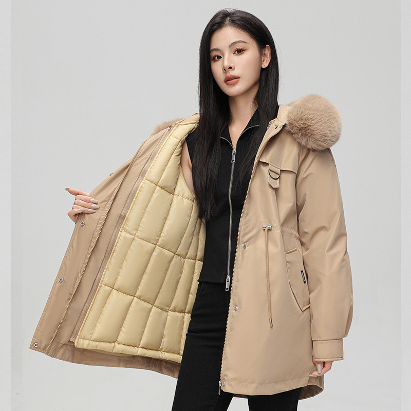 Paquete desmontable para mujeres de invierno de algodón grueso mediano y largo 2025 nuevo tipo de chaqueta de algodón de cintura