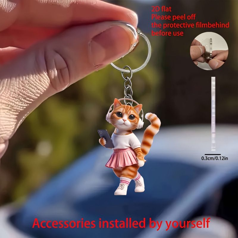 Nuevos productos transfronterizos 2D acrílico plano acondicionamiento físico belleza gatito colgante llavero image 1