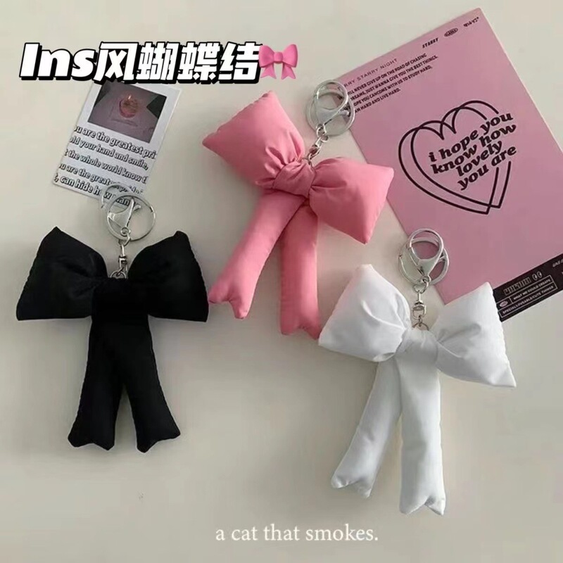 Cute Pink Cotton Bow Keychain Phone Charm Girly Style Bag Pendant Decoration Cute Pink Cotton Bow Keychain Phone Charm Girly Style Bag Pendant Decoration