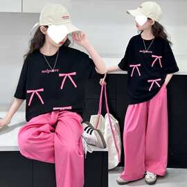 女童夏季短袖套装2026新款洋气女大童夏装休闲T恤儿童薄款阔腿裤