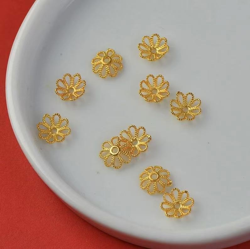 18K gold hollow flower setting AU750 colored gold plum blossom style spacer bracelet hand chain accessories gold Shuibei wholesale