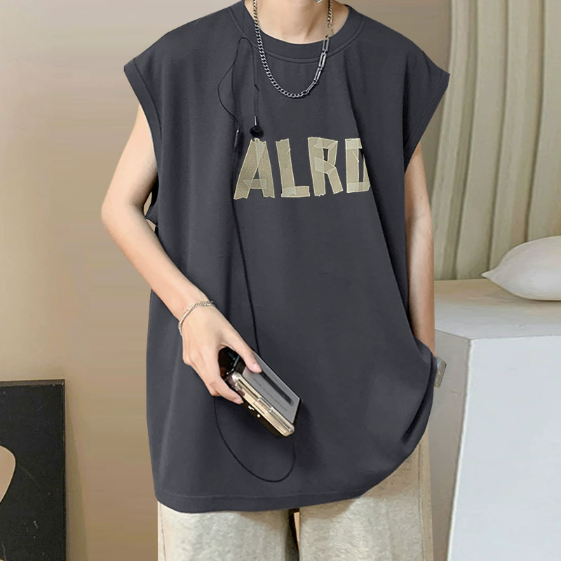 Прямой Летний жилет с фабрики мужской летний простой хлопковый Свободный свитшот с гребнем Мужская японская трендовая футболка без рукавов