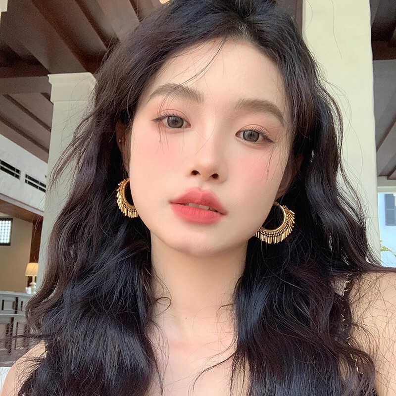 欧美潮流个性夸张金属C性圆圈流苏耳环设计感轻奢网红爆款耳饰品|undefined