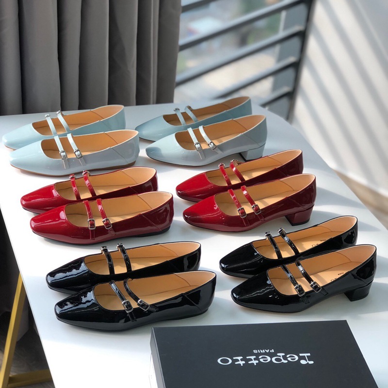 2024 New Ballet Shoes Square Toe Mid-Heel Patent Leather Mary Jane Buckle Strap Little Red Shoes Elegant