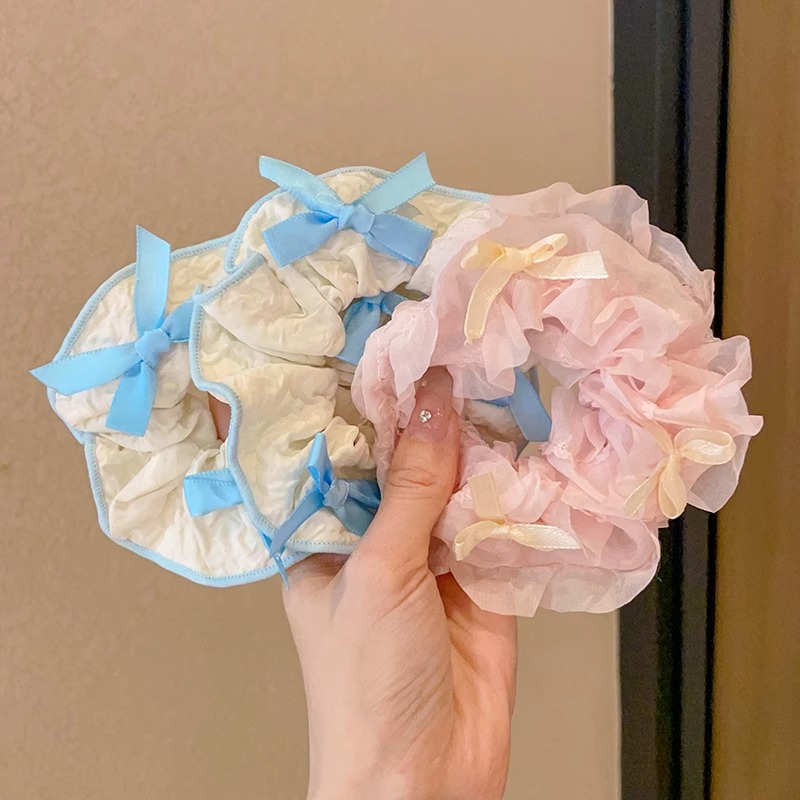 Niños de moda coreana arco de malla intestino grueso anillo de cabello para niñas bola de cabello adornamiento de cabello de alta elasticidad banda de goma