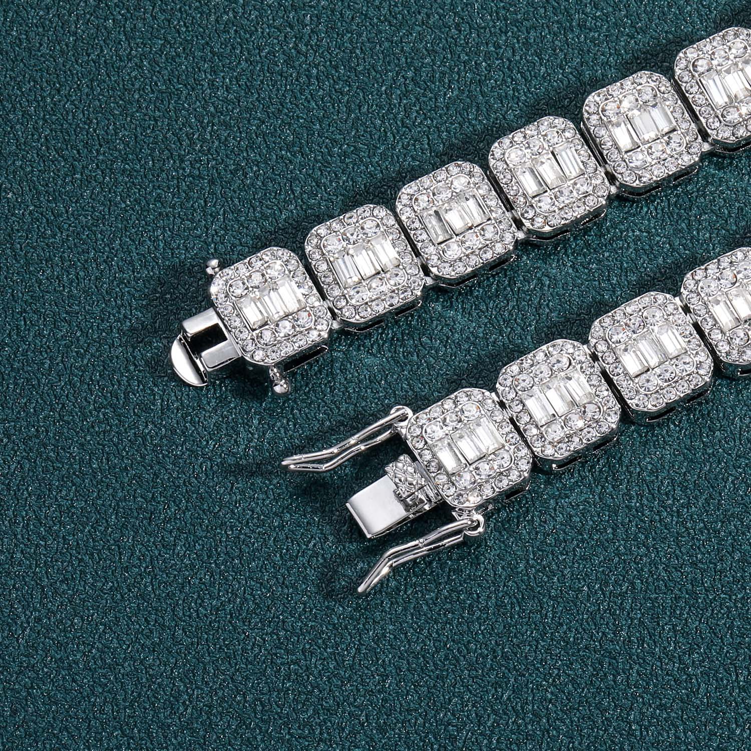 Men's Cuban Link Bracelet With Square And Round Crystals_voghion.com