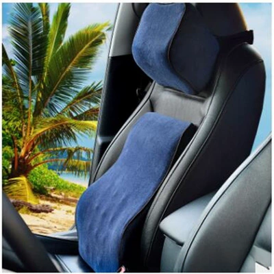 Cross-border car lumbar support pillow, office and car use memory foam support cushion, comfortable long-sitting lumbar cushion (Waist support) - velvet-navy-blue-433012-lumbar-support