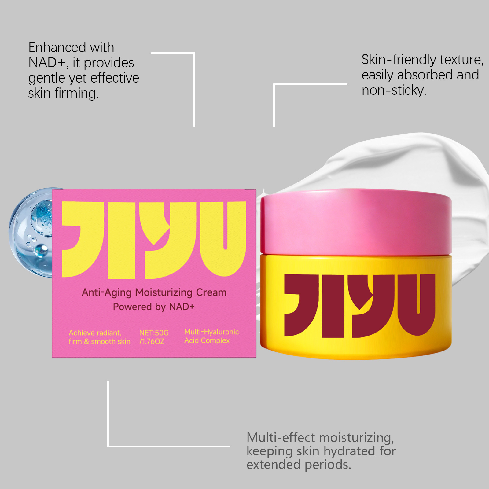 La crema facial es suave y hidratante para proteger la piel facial. La piel es cómoda, ligera y suave.