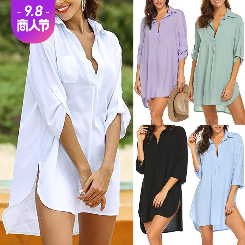Amazon's Best-Selling Irregular Chiffon Shirt, Three-Quarter Sleeve Shirt, Lace Short-Sleeved Skirt, Versatile Dress for Women